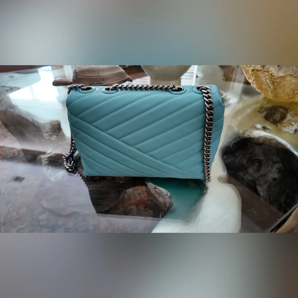 Tory Burch Turquoise Quilted Leather Chain Crossbody